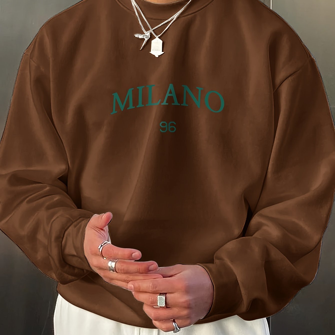 Milan 96 Graphic Crew Neck Sweatshirt for Men: Lightweight polyester blend, perfect for Spring/Summer, machine washable.