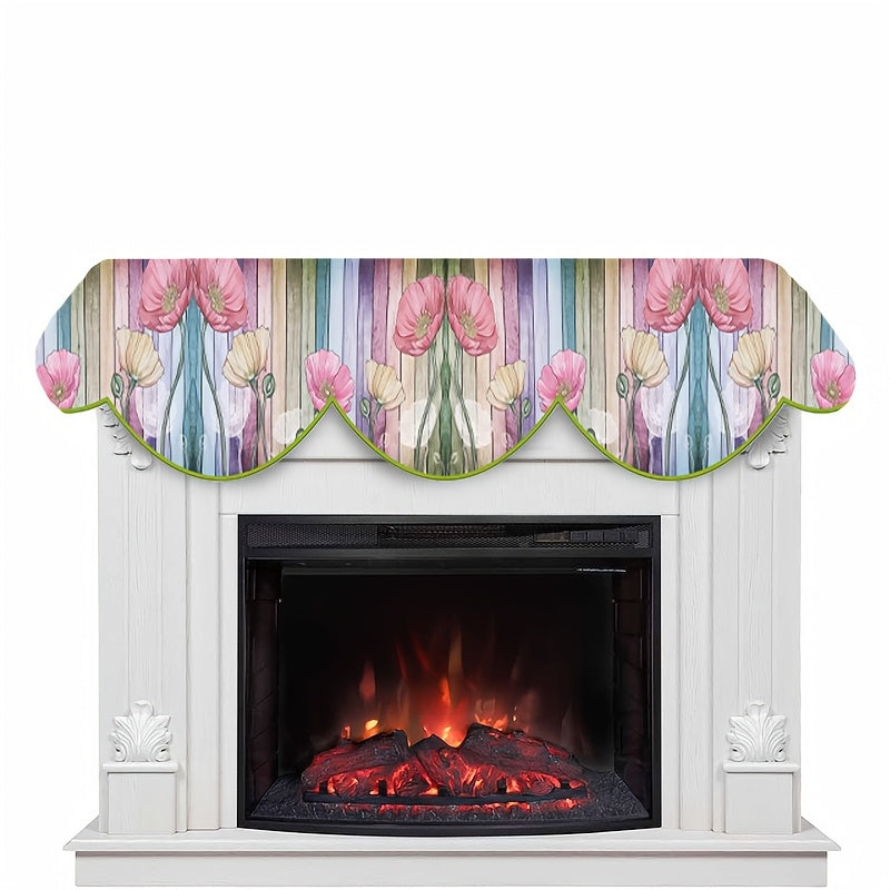 Polyester Fireplace Mantel Scarf with Floral Design - Perfect for Seasonal Home Decor, Fits Fireplace Door Window, No Electricity Required, Size: 49.78cm x 199.9cm.