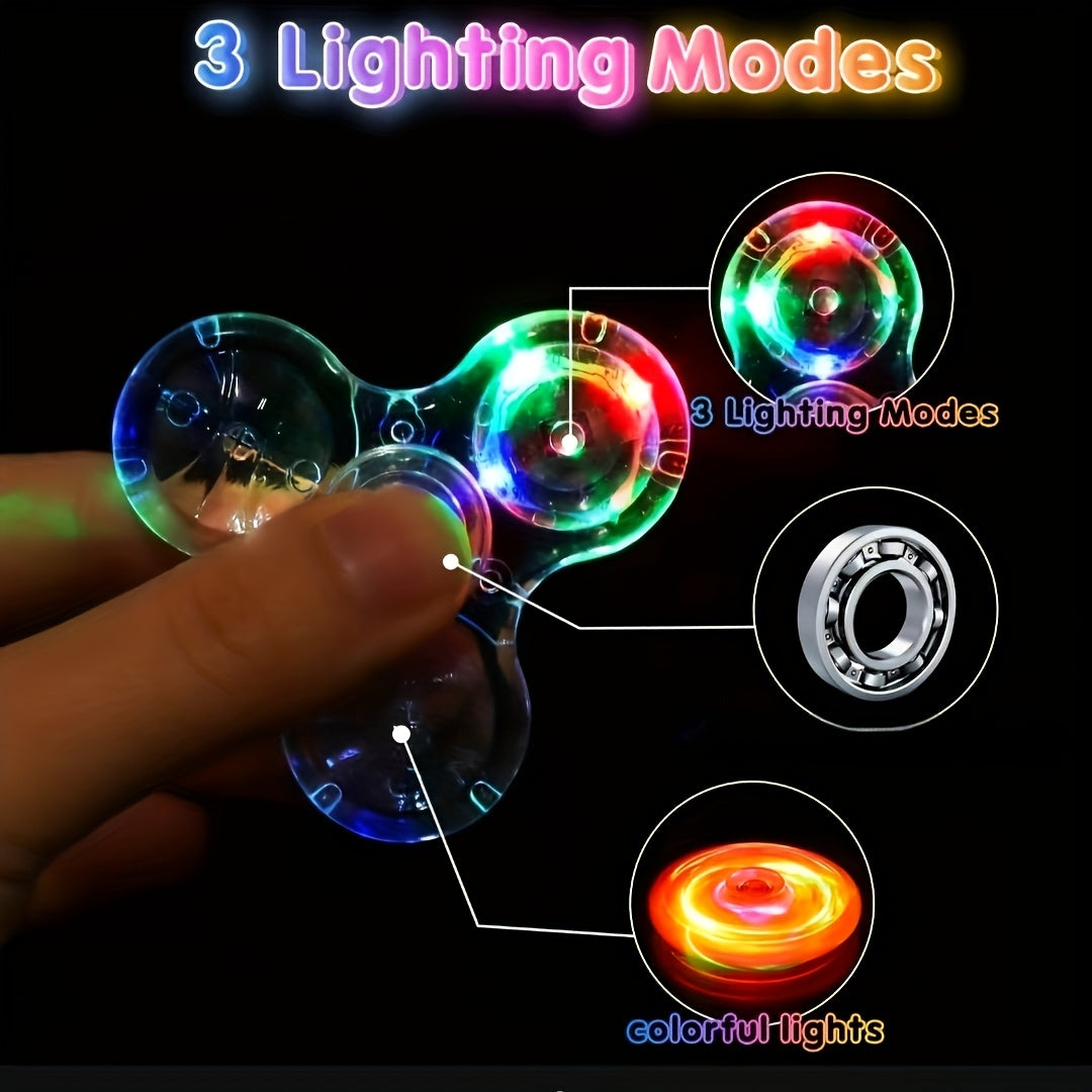 LED light-up transparent fidget spinner for stress relief and fun for all ages.