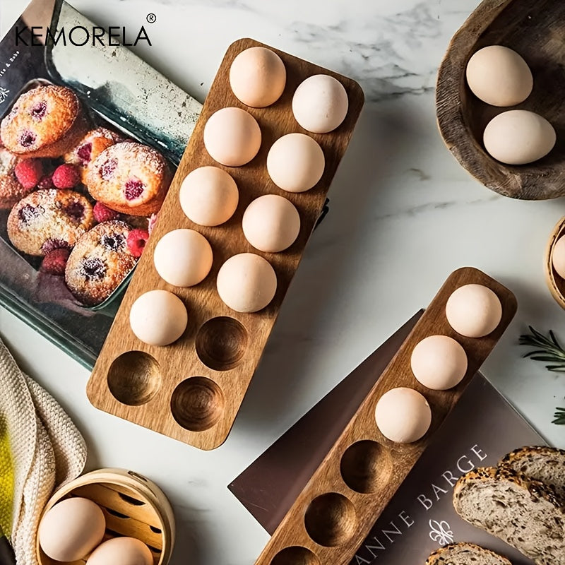 Organize your fresh eggs in style with the KEMORELA Modern Wooden Egg Storage Box. This multi-compartment kitchen organizer is perfect for home cooking and baking.