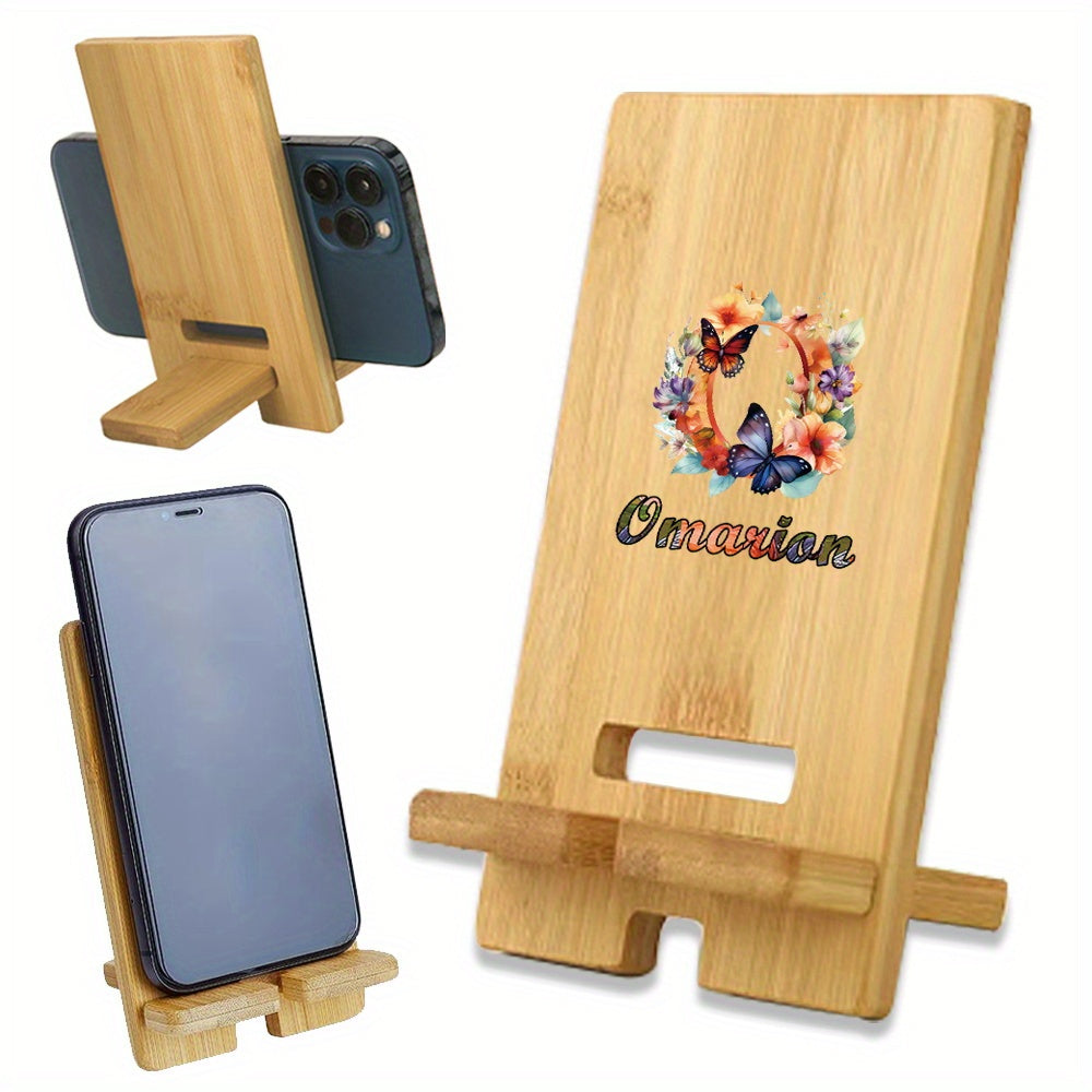 Personalized Wooden Cell Phone Stand with Custom Name - This detachable and universal phone holder is perfect for your desk or on the go. Made of wood, it features a convenient charging hole and can be customized with your name or a personalized DIY