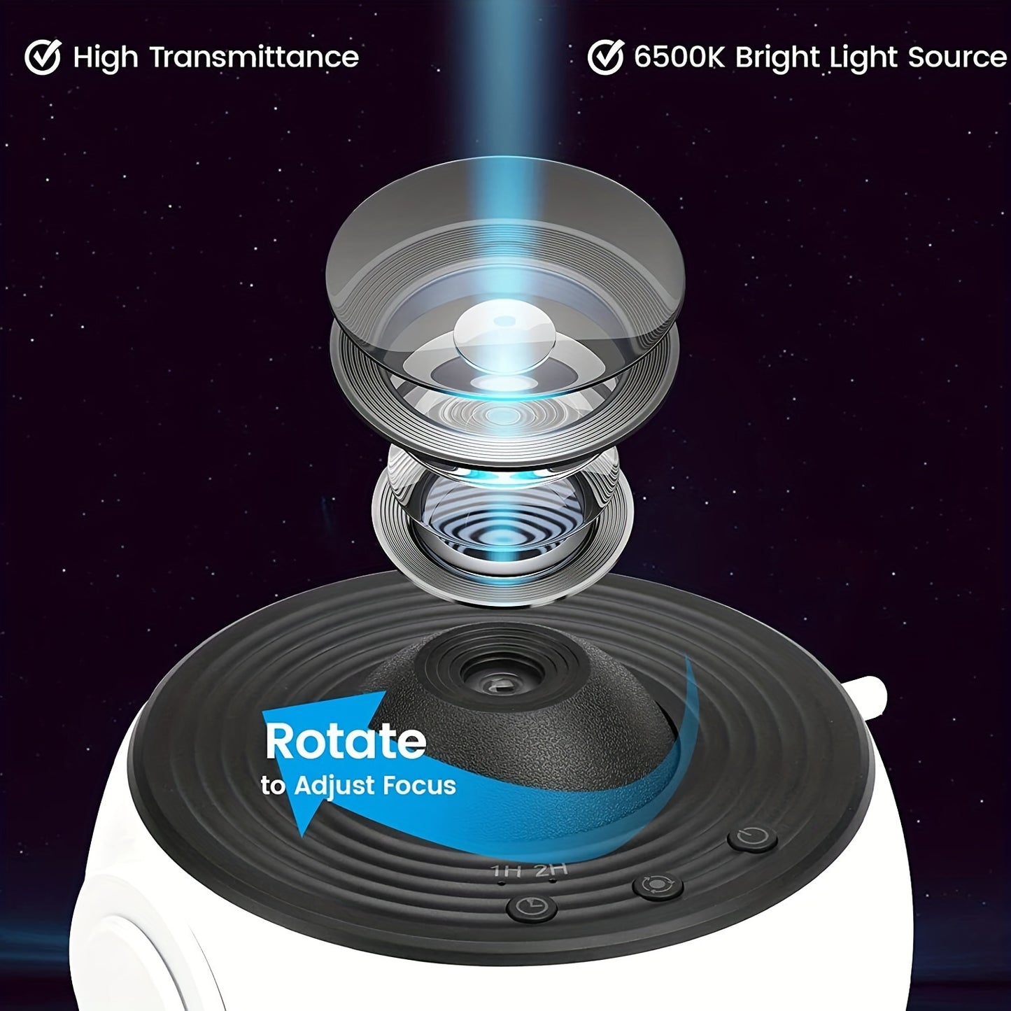 Galaxy projector light with 360° rotation, 12 HD film pieces for a starry bedroom atmosphere, ideal Valentine's Day gift.