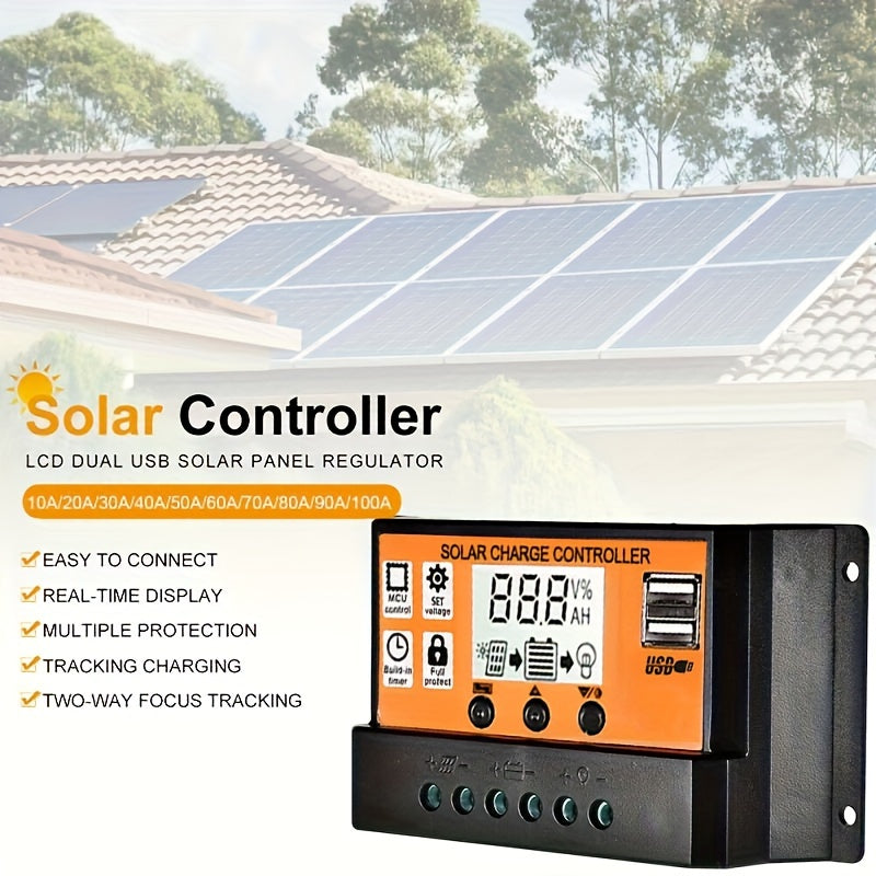 1pc Solar Charge Controller, 100A High Efficiency, 12V/24V Solar Panel Power Supply with 10A-100A Range, Hard-Wired, Accepts Below 50V, for Off-Grid Systems & Solar Panels.