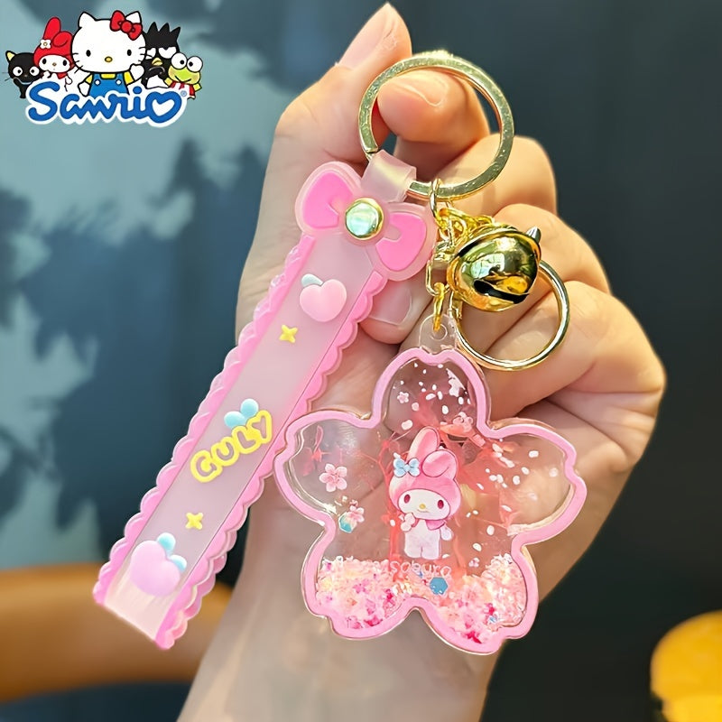 Sanrio Hello Kitty & Friends Cherry Blossom Plush Keychain - Adorable Quicksand Bottle Pendant, Ideal for Car Keys, Teen and Adult Gifts, SANRIO [Highly Requested]