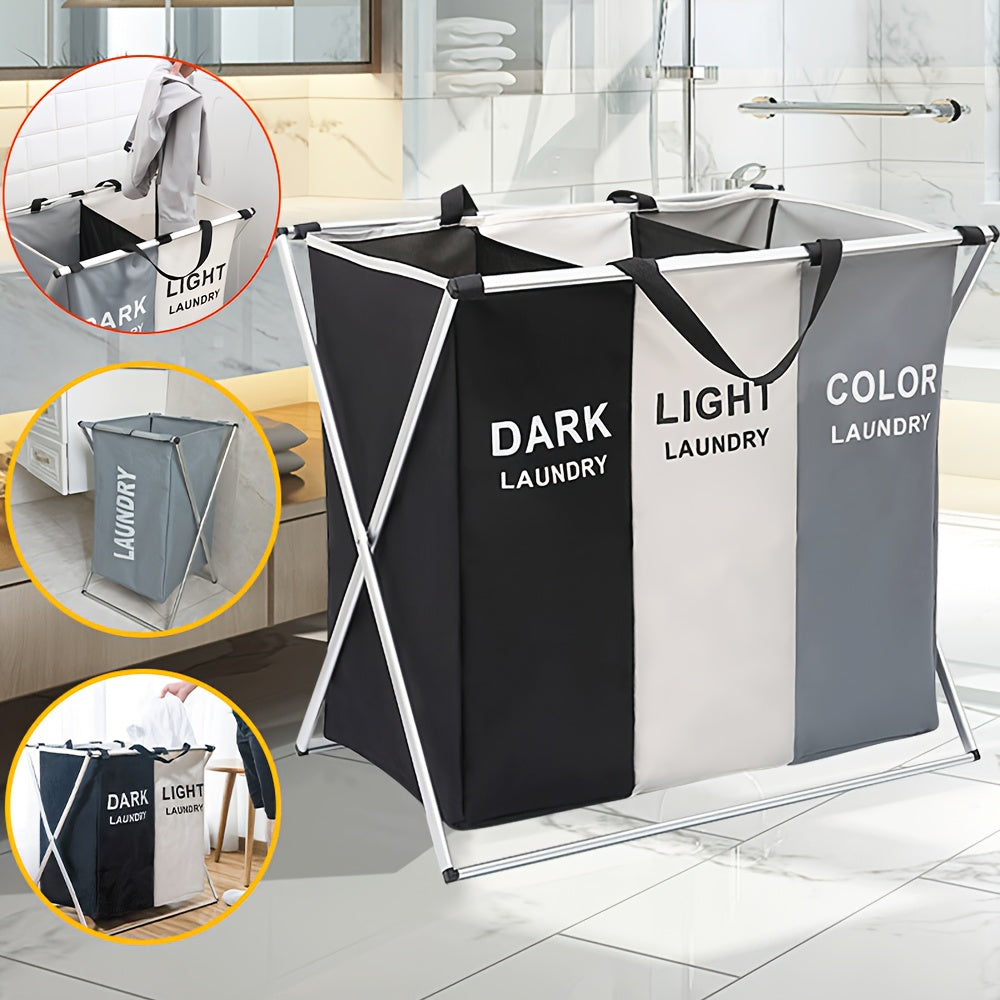 Large Capacity Foldable Laundry Hamper with 3 Sections and Handles - Waterproof 19" Tall Laundry Basket for Dirty Clothes Storage. Perfect for organizing your laundry with ease.