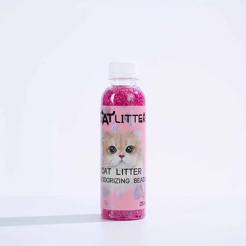 1 bottle of cat litter deodorizing beads made from natural plant-based activated carbon particles to eliminate odors, add a fresh fragrance to the litter box, and keep the pet environment