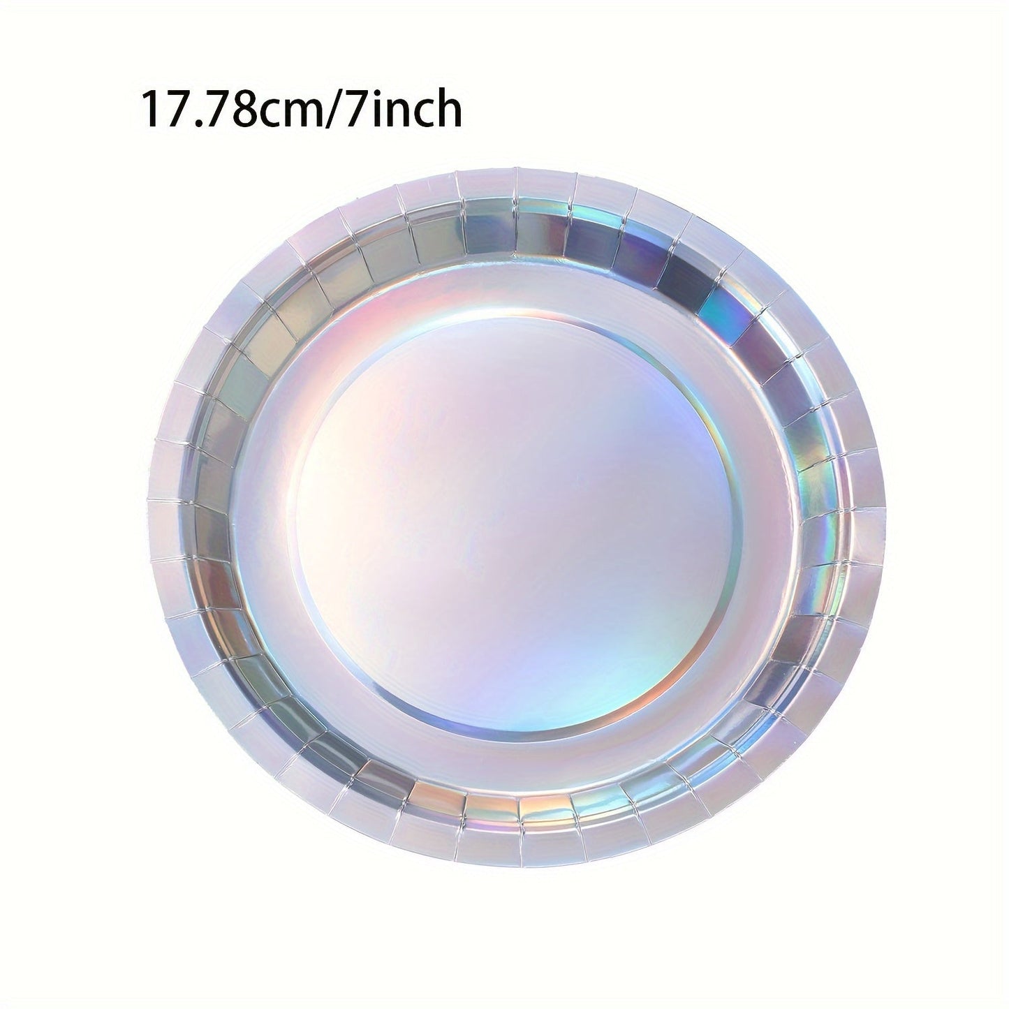 Set of 10/30 Rainbow Holographic Disposable Plates - 17.78cm Round Paper Plates for Desserts & Parties - Ideal for Birthdays, Weddings, and Themed Events - Water and Oil Proof