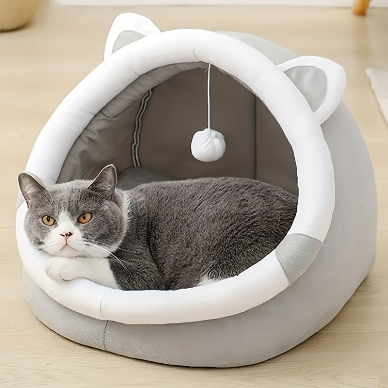 1 Cute Cat Bed with Toy Ball - Cozy, Non-slip, Spacious