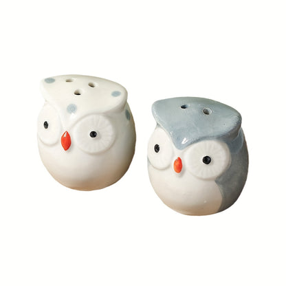 Set of 2 owl-themed ceramic salt and pepper shakers for outdoor picnics and BBQs, perfect for kitchen decor and gifting.