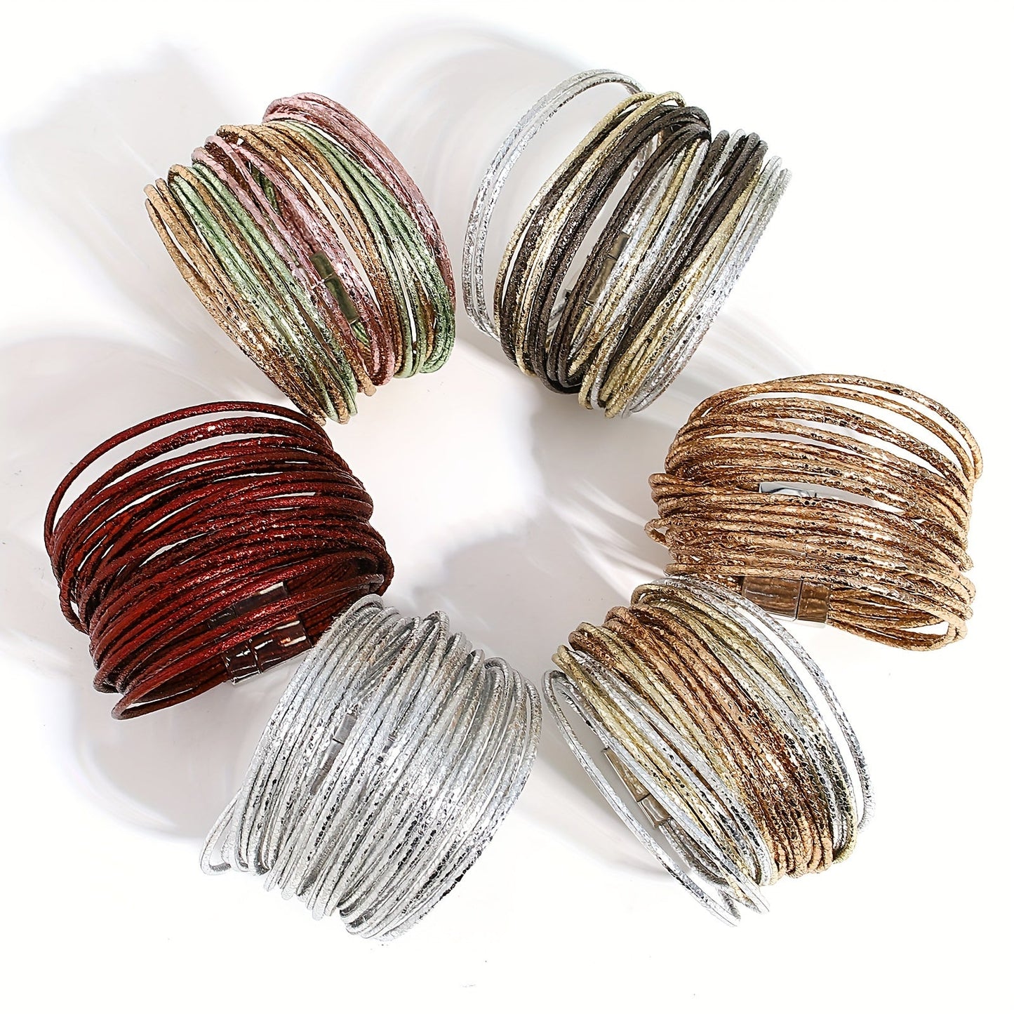 This Multilayer Wrap Bracelet features Slim Stripes and Metallic Shiny Glitter Leather, with a Magnetic Clasp that makes it easy to put on and take off. Perfect for Men and Women, this Bracelet is great for Holiday Parties and makes a unique Birthday