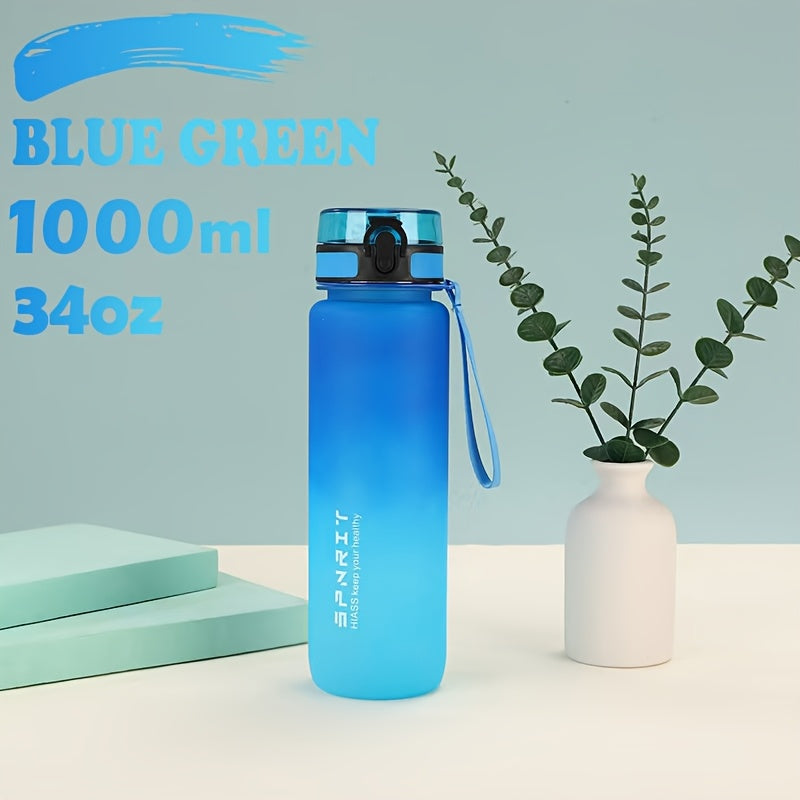 Gradient water bottle in 1000ml/750ml sizes, leak-proof BPA-free plastic for climbing, hand wash only. Ideal for home, office, outdoor activities, and as gifts for special occasions.