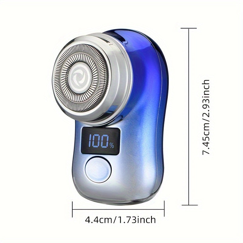 Compact and portable men's electric shaver with USB charging and digital display, perfect for business trips and as a holiday gift.