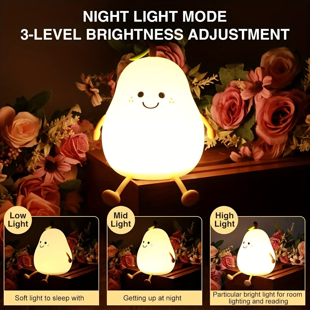 YETHKE Beautiful Pear-Shaped LED Night Light featuring Multiple Color Modes - Ideal for Adding a Touch of Style to Nurseries and Bedrooms.