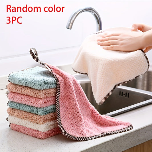 Set of 3 Microfiber Cleaning Cloths - Antibacterial, Reusable, Knit Fabric Towels for Kitchen, Bathroom, and Living Room - Multi-Purpose Household Cloths for Indoor and Outdoor Cleaning in Bedroom and Toilet