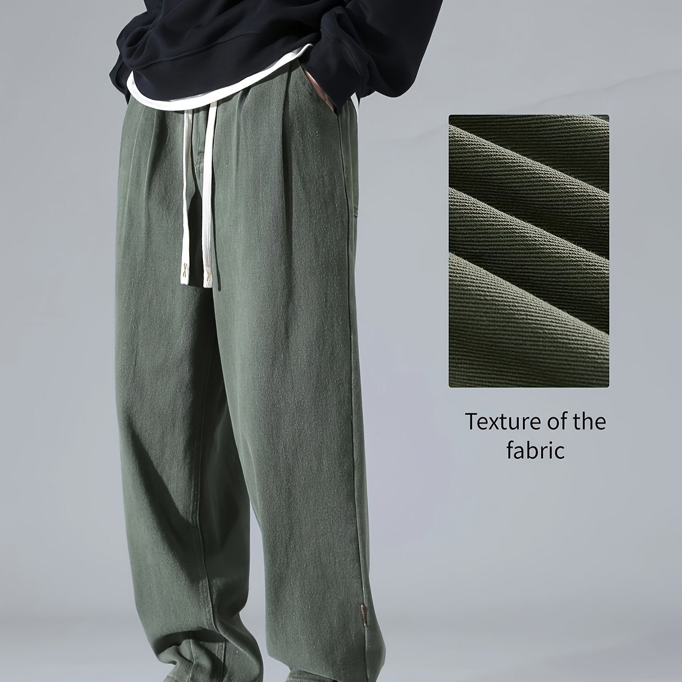 Men's Vintage-Inspired Cotton Cargo Pants - Casual, Wide-leg with Drawstring, Ideal for Spring/Fall/Winter