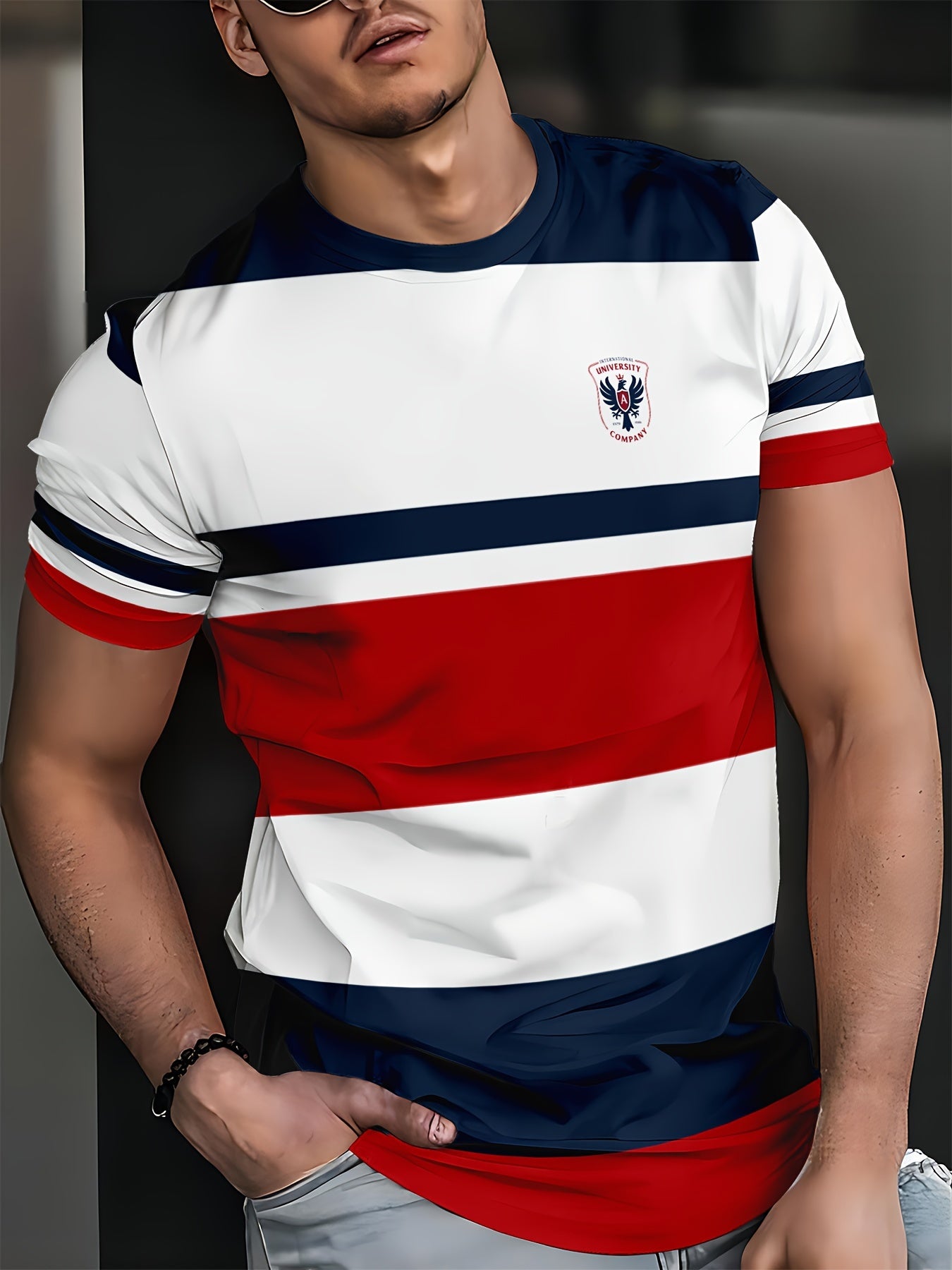 Men's summer outdoor clothing: Color block eagle graphic tee