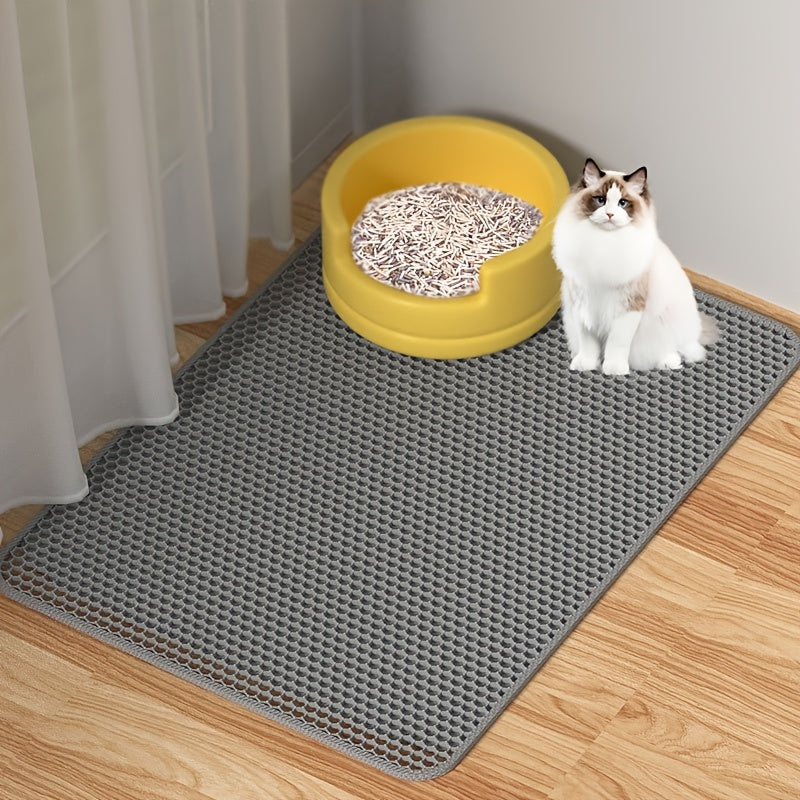 Large premium cat litter mat, recyclable, odorless, waterproof, easy to clean, anti-odor, ideal for carpeted litter boxes, made of durable EVA/PE material.