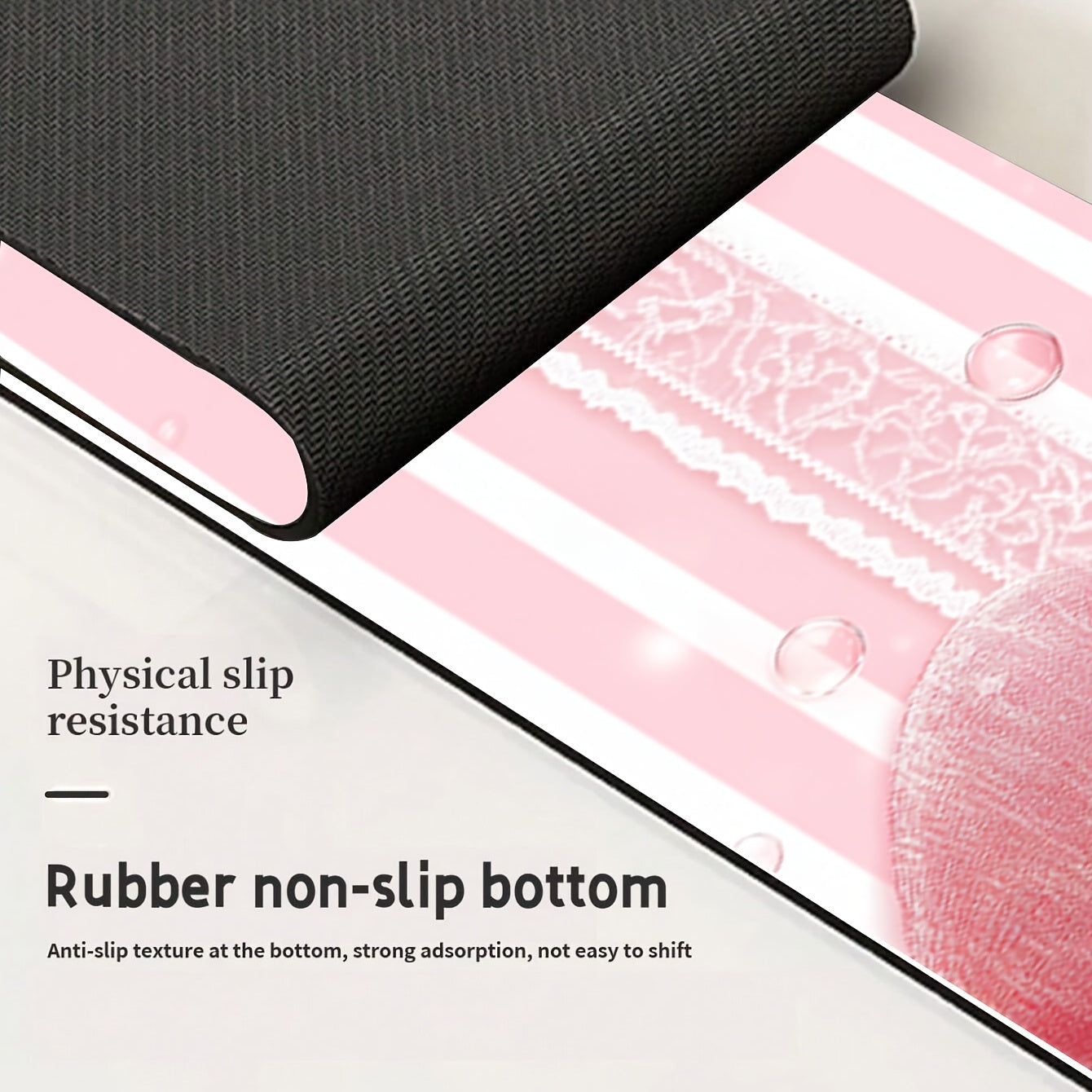 Pink Striped Love Faucet Mat - Perfect for Valentine's Day! Made from durable polyester, this moisture-proof and absorbent drain pad is ideal for use in the kitchen or bathroom. Features a diatom mud suction cup design for extra grip.