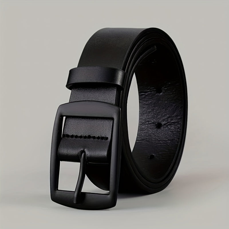 LJSQ Men's Faux Leather Belt in Sleek Black with Square Buckle - Adjustable and Durable for Various Occasions