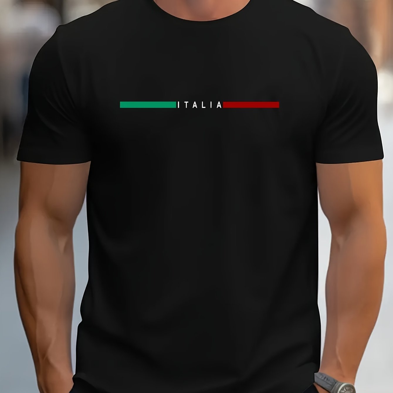 ITALIA Print Men's Casual T-shirt for Summer Outdoor Sports