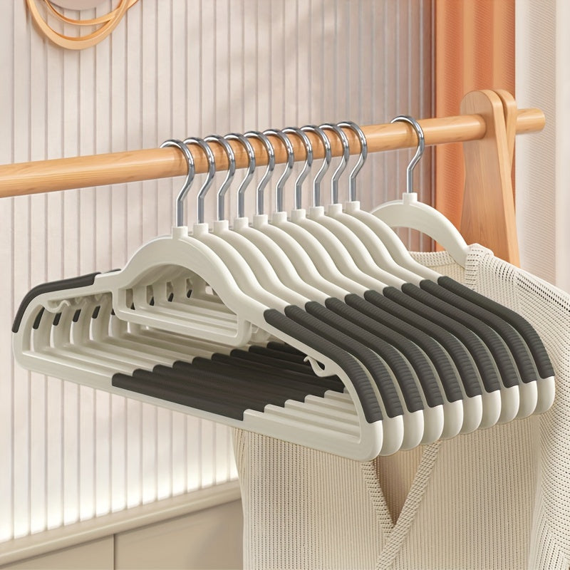 Set of 10 Strong Plastic Hangers with Grip Grooves and Corner Protection - Perfect for Keeping Your Closet Neat and Organized, Great for Air Drying Clothes