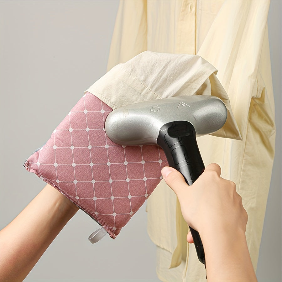 Portable handheld garment ironing board with high temperature resistant sponge for easy wrinkle removal.