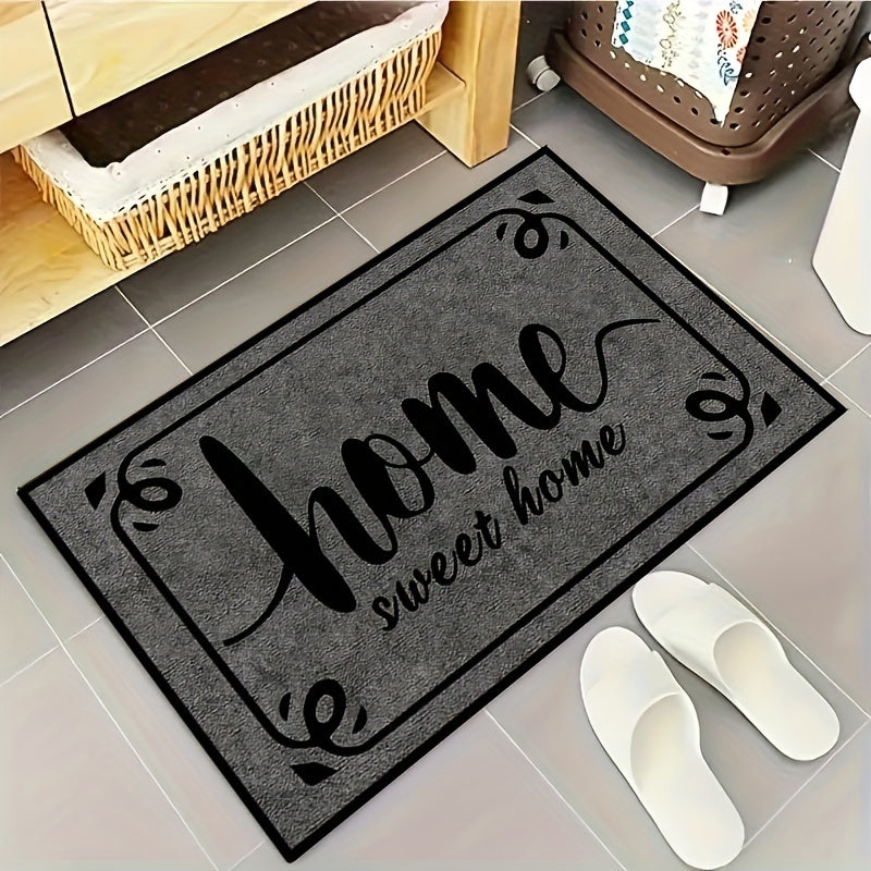 Machine washable Sweet Home Welcome doormat made of polyester. Suitable for indoor and outdoor use, this entrance mat is perfect for home, living room, kitchen, bedroom, farmhouse, hallway, and laundry room carpet.