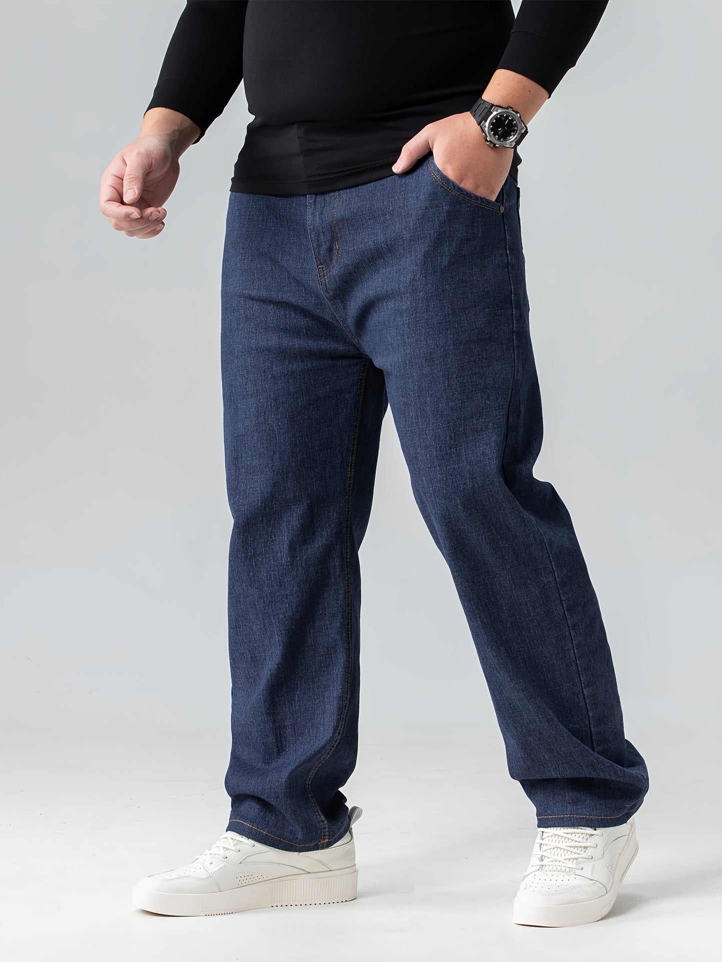 Oversized men's solid jeans for spring/autumn, plus size.