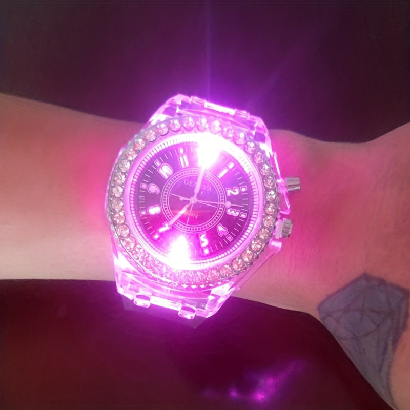 Luminous Rhinestone Full Edge Dial Watch with Silicone Quartz for Boys and Girls, Great for School Supplies and Gifts.