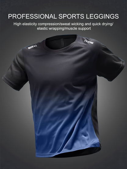 Men's loose fit gradient t-shirt with breathable mesh, short sleeves, round neck - perfect for a sporty and casual summer look.