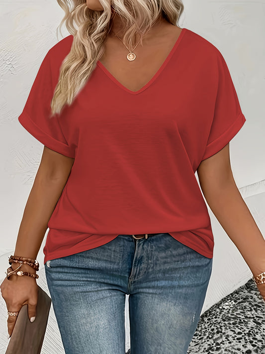 Popular Large Solid V-Neck T-Shirt