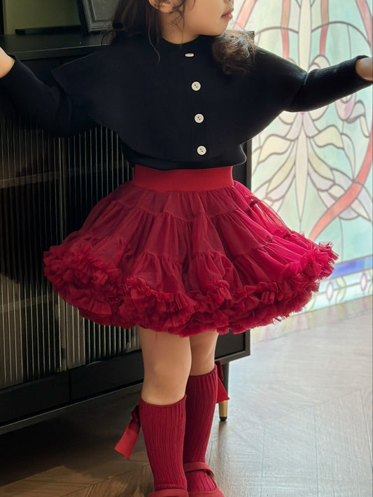 Girls' Princess Skirt in charming wine red baroque style, with tulle overlay, 100% polyester, perfect for all seasons.