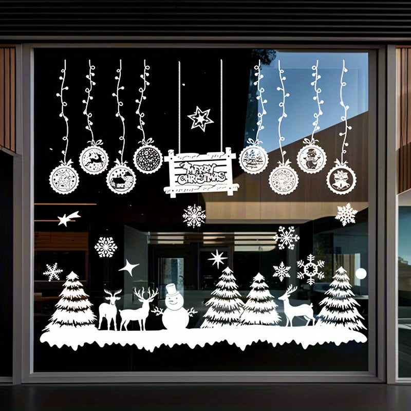 Festive Christmas Sticker Set with Classic Cartoon Design for Windows: Reusable, Simple Application, Size 69.85cm x 179.07cm (L x H)