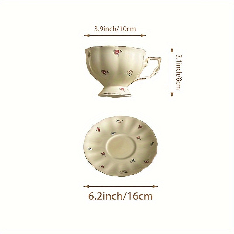 Floral ceramic cup and saucer tea set for light luxury coffee and afternoon tea.