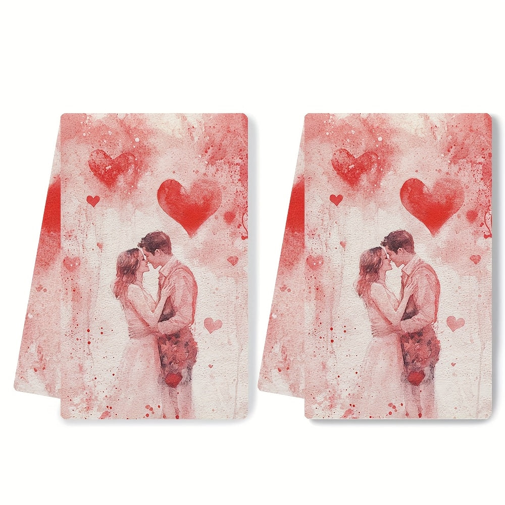 Two Romantic Valentine's Day Kitchen Towels featuring the "You Are My Valentine" Design. Made with Ultra Soft & Highly Absorbent Polyester, these Dish Hand Towels measure 40.64x60.96 cm. They are Machine Washable and come with a charming Red Hearts &