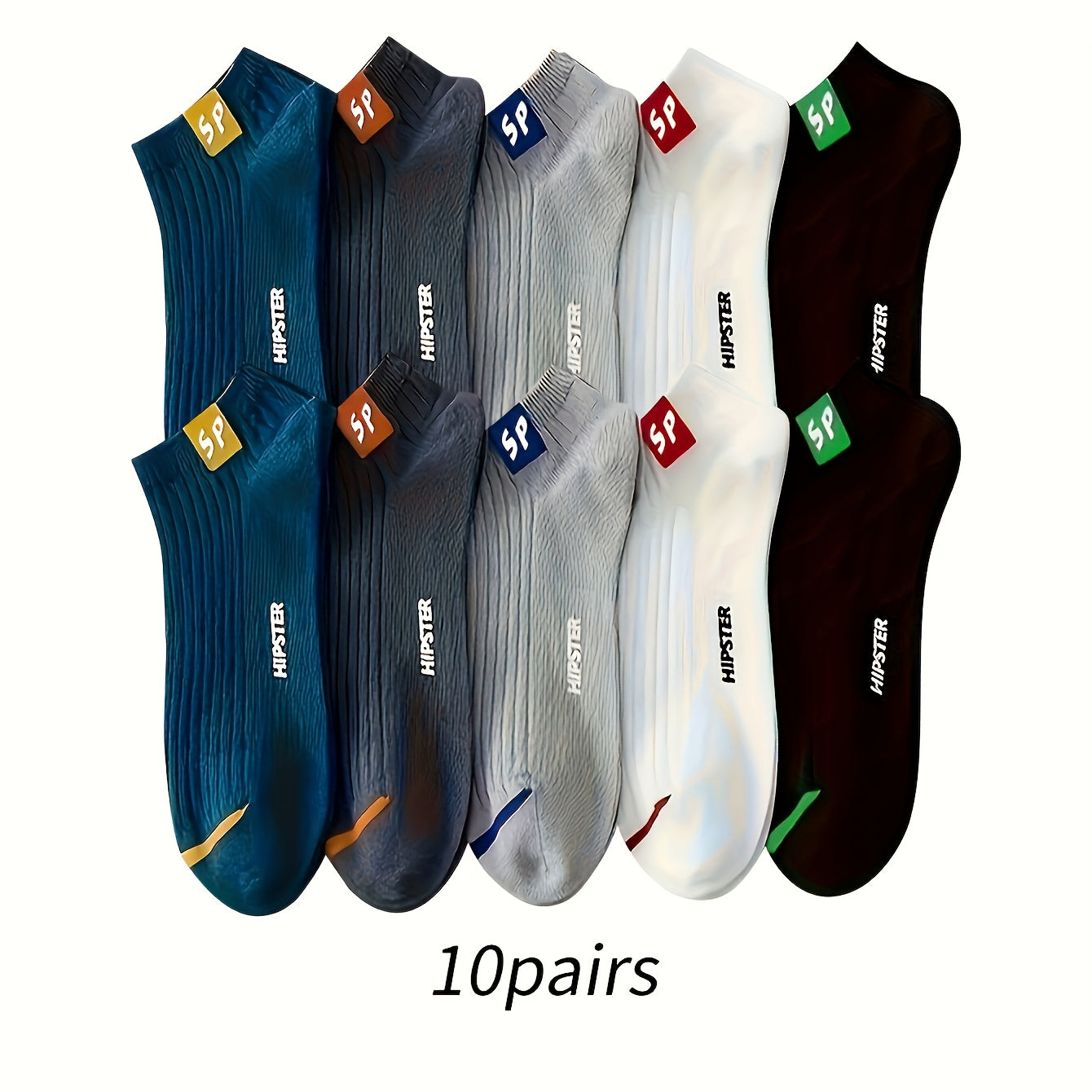 5/10/15/20/30 pairs of fashionable "SP" printed crew socks, comfortable and breathable for men, women, and teenagers. Ideal for outdoor and indoor wear.