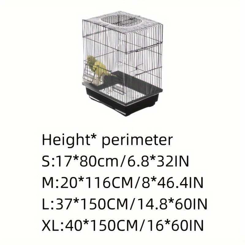 Mesh bird cage cover with seed collector keeps parrot cages clean and tidy.