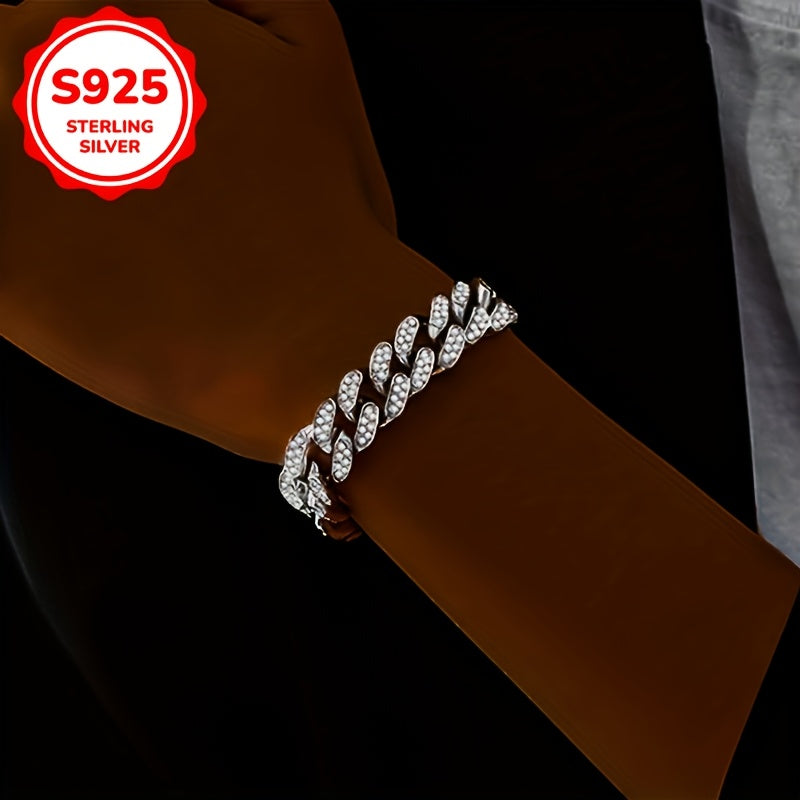 Get your hands on this stylish Retro Hip-Hop Cuban Chain Bracelet featuring Synthetic Zirconia, made with 925 Sterling Silver and weighing 12g. This statement piece is perfect for both daily wear and parties, making it the ideal accessory for any hip hop