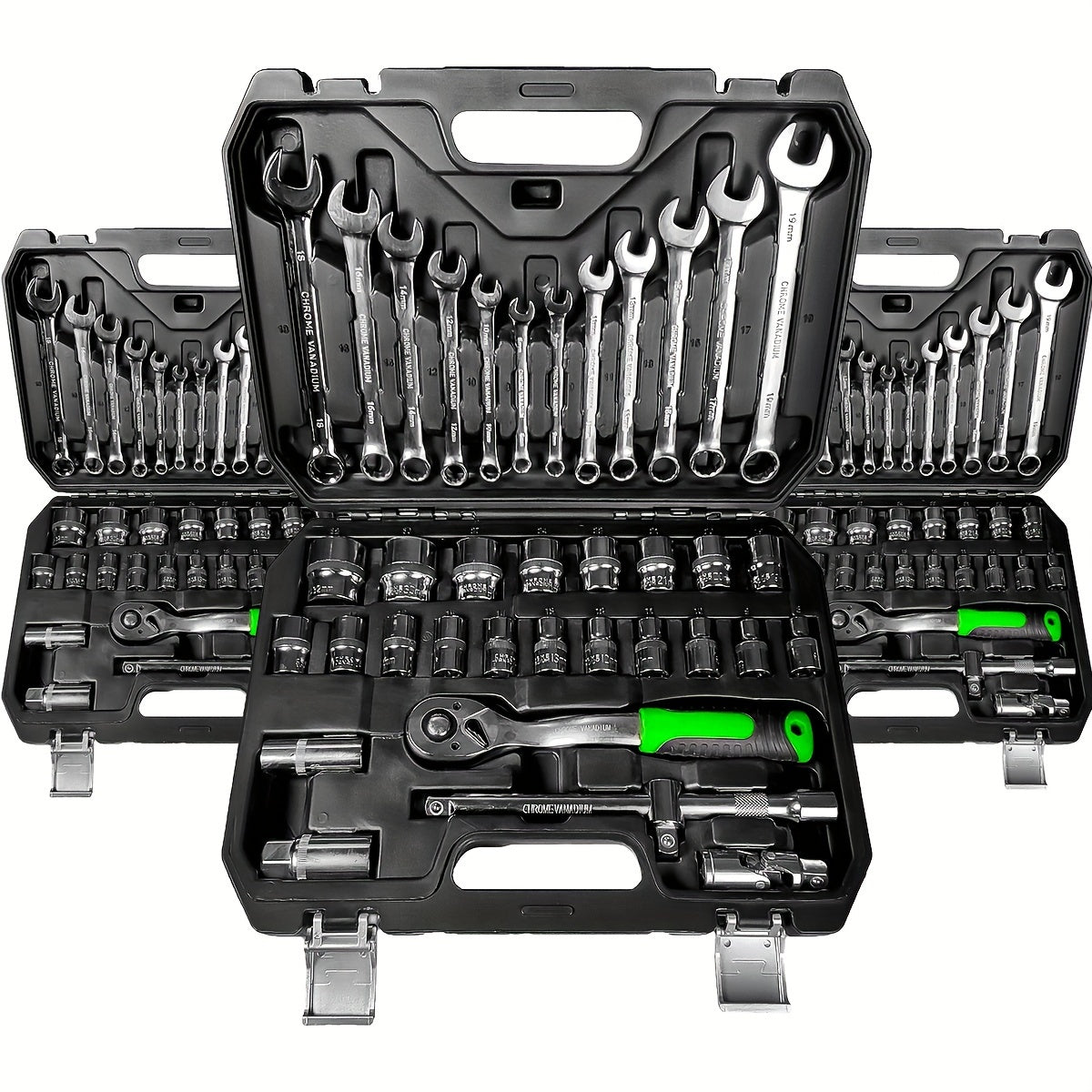 121-piece socket wrench set includes 72-tooth ratchet wrench screwdriver and various components for vehicle maintenance needs.