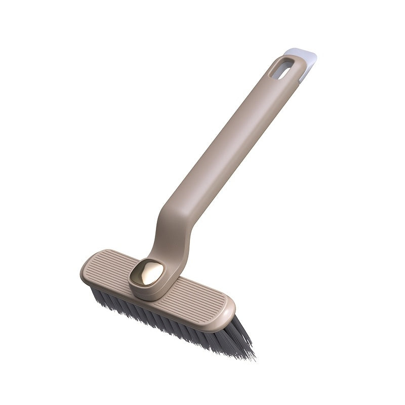 Versatile cleaning brush with rotating head for deep scrubbing in tight spaces - ideal for grout, bathrooms, kitchens, and living rooms. Features extended bristles, 3-in-1 V-shaped gap brush, no electricity required, made of durable plastic. Perfect for