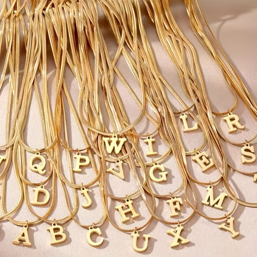 26 alphabet letter pendant chains, 18K golden plated stainless steel necklaces for women, perfect for everyday wear and gifting, featuring a versatile and elegant design.