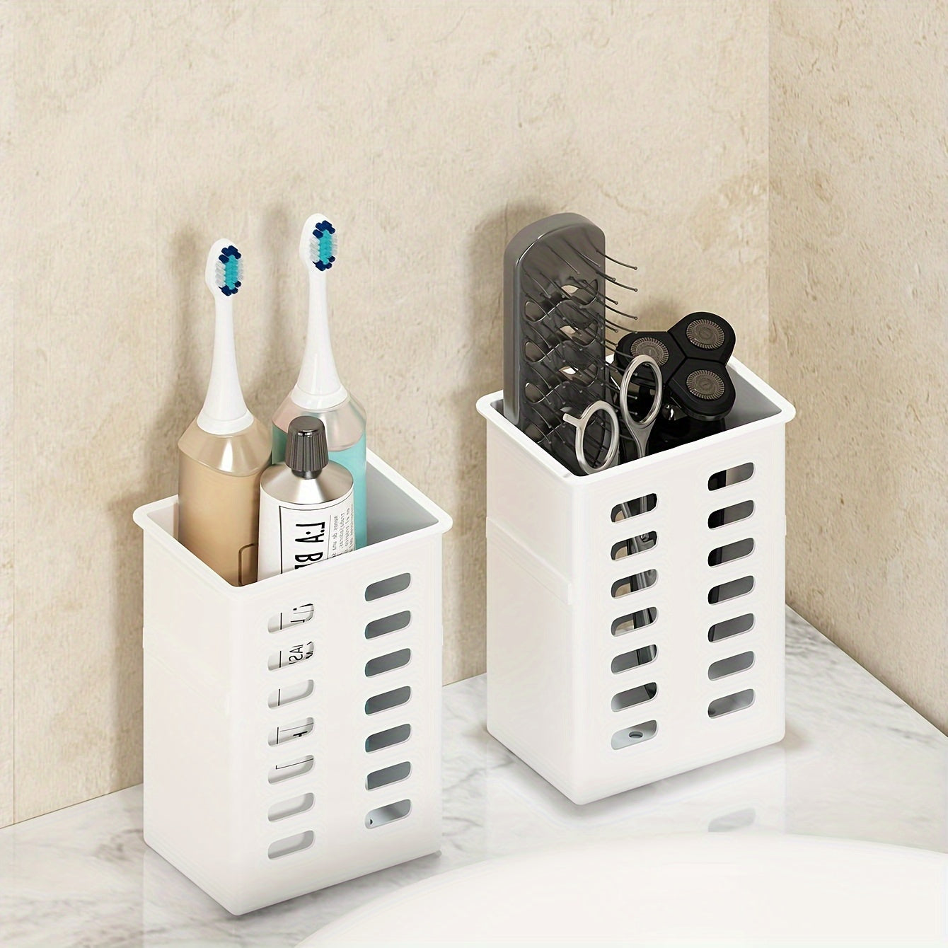 1 wall-mounted toothbrush holder for bathroom storage and organization with multifunctional toothpaste and toothbrush container.