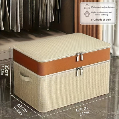 Large capacity rectangular clothes organizer made with classic style fabric. Not waterproof or moisture resistant. Sturdy, stackable, versatile sorting bag with flip-top lid for home and