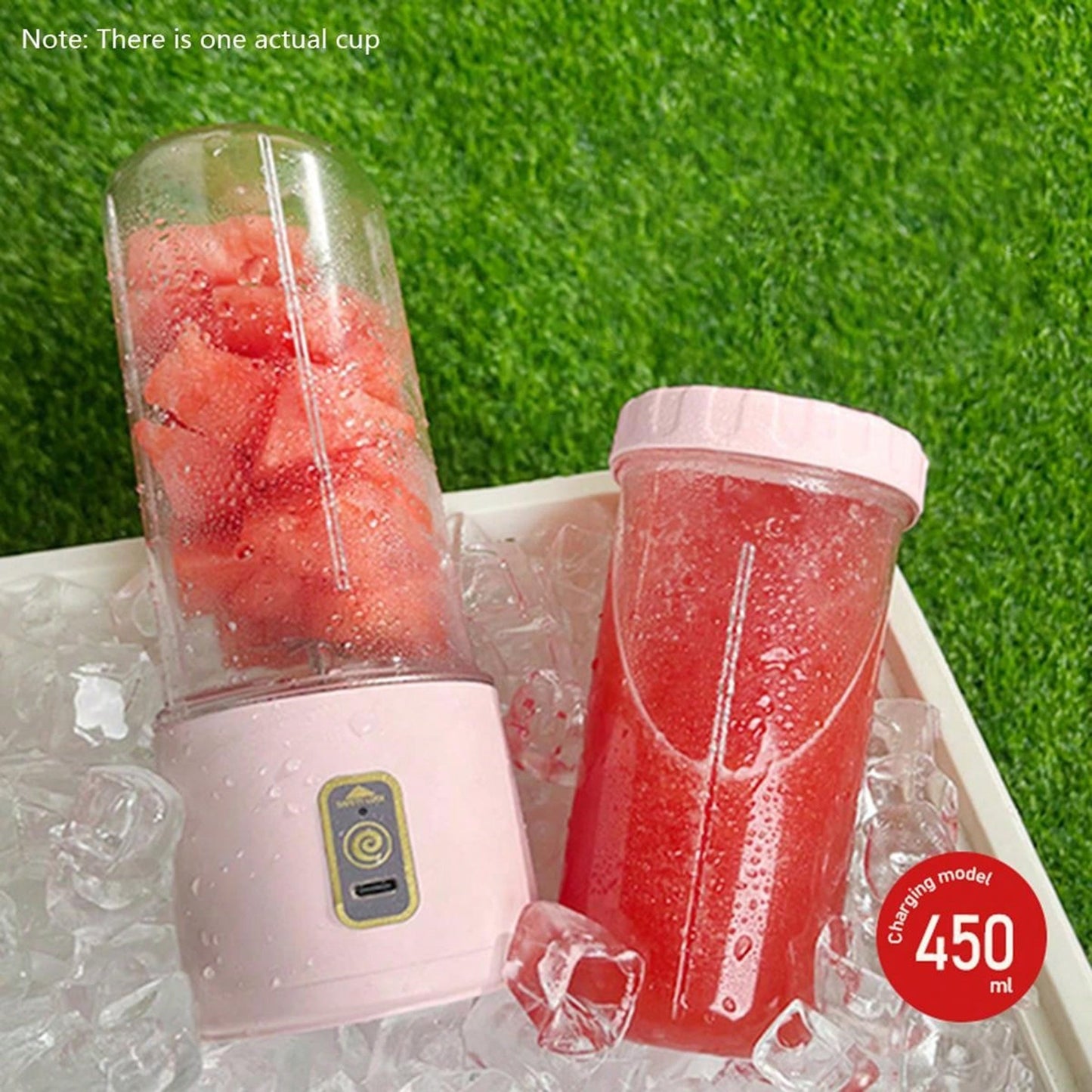 Portable juicer cup with multifunctional features - can be charged via USB with a 1500mAh lithium polypropylene battery. Easy to clean, with a 6-blade design and wireless capability. Capacity is less than 1L, perfect for travel or home use.