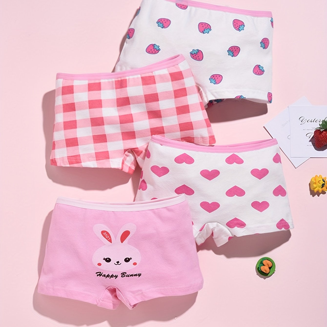 4 pairs of Vifine Girls' Cotton Boxer Briefs in cute designs, made of 95% cotton with elastic waistband for comfort in all seasons.