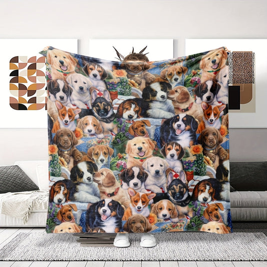 Soft and warm throw for dogs in cozy flannel material - perfect for couch and bed. Machine washable for all-season comfort.