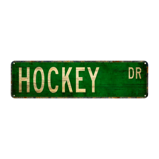 Vintage Metal Tin Sign in Instagram Style featuring 'Hockey DR' design - 1 piece (15.75"x3.94"/40x10cm). Perfect for Home, Room, Wall, Restaurant, Bar, Cafe, Garage, or Farmhouse Decor. Get this Novelty Street Sign now!