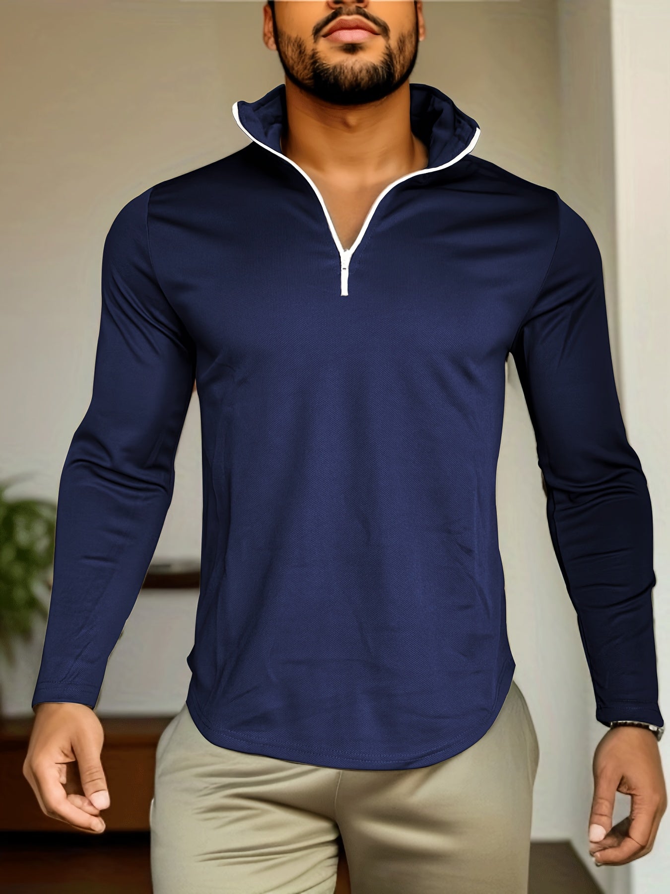 Men's 2-piece outfit: quarter zip pullover and drawstring sweatpants for spring/fall outdoor and sports wear.