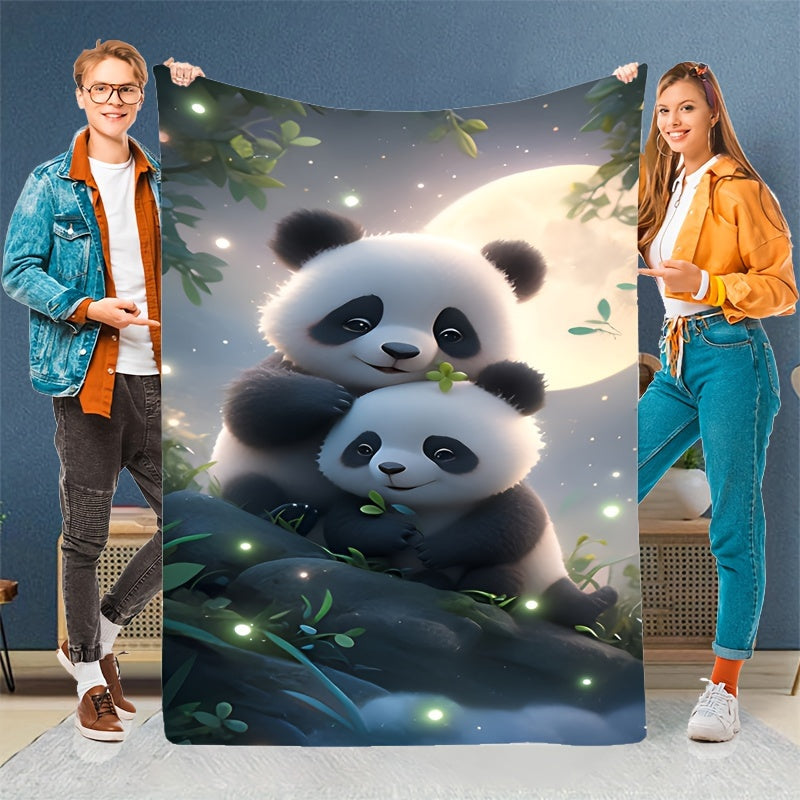 Soft and cozy flannel blanket featuring a cute panda print. Perfect for adding warmth and style to your sofa, bed, office, or as a shawl or leg cover. Ideal for outdoor camping and suitable for all seasons. Made of durable, anti-tear polyester with