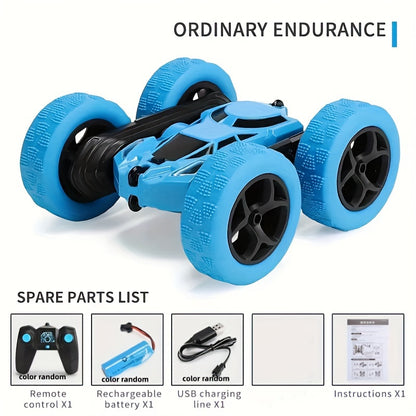 2.4GHz RC Stunt Car with 360° Rotation, LED Headlights, 4WD, Rechargeable Battery, Push Button Control, Military & Superhero Themes, Durable Plastic - Battery-Powered Racing Toy for Kids